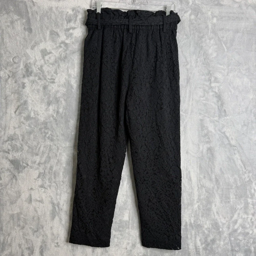 J. Crew Tapered Paper‎ Bag Pant In Lace Womens 8 P Black High Rise Straight Leg